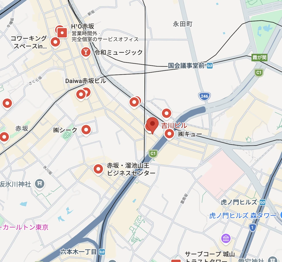 所在地周辺の地図（東京都港区赤坂二丁目10番2号 吉川ビル2階）